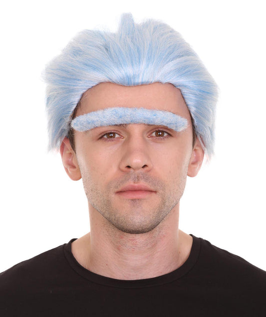 男性用「リック」ライトブルーウィッグとユニブロウ H-4365 TV/映画ウィッグ プレミアム通気性キャップレスキャップ