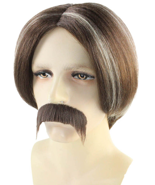 男性用 ブラウン ウィッグ ムースタッシュ セット H-2369 コスプレ ハロウィン ウィッグ プレミアム 通気性のあるキャプレスキャップ