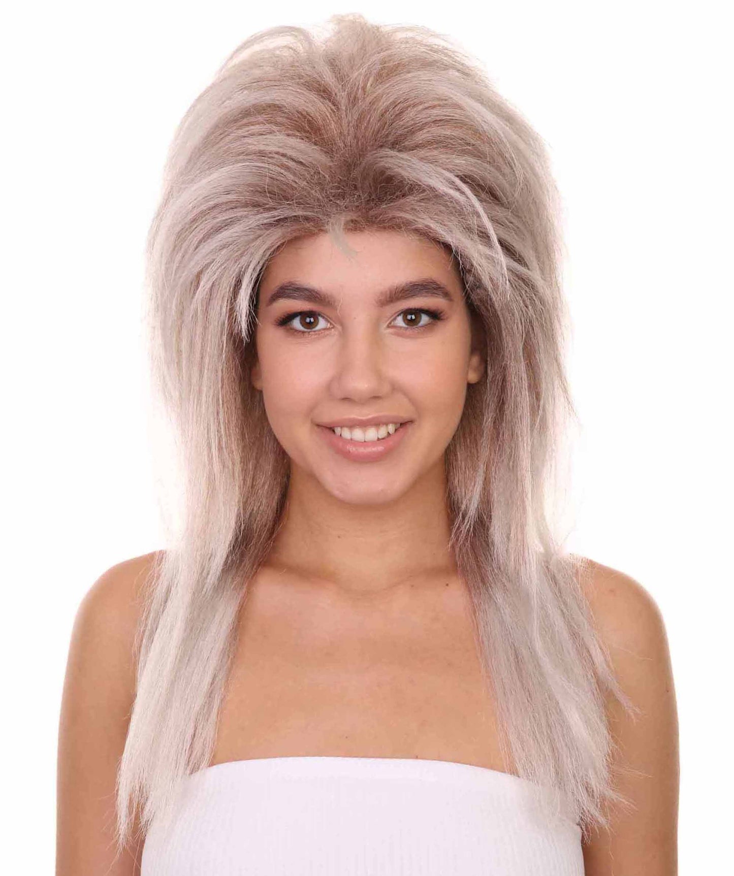 プレミアムハロウィンパーティーレディ H-5407 ロングレングス コスプレ ロックンロールのグラム スパイク付き80sロッカーウィッグ ライトブロンド