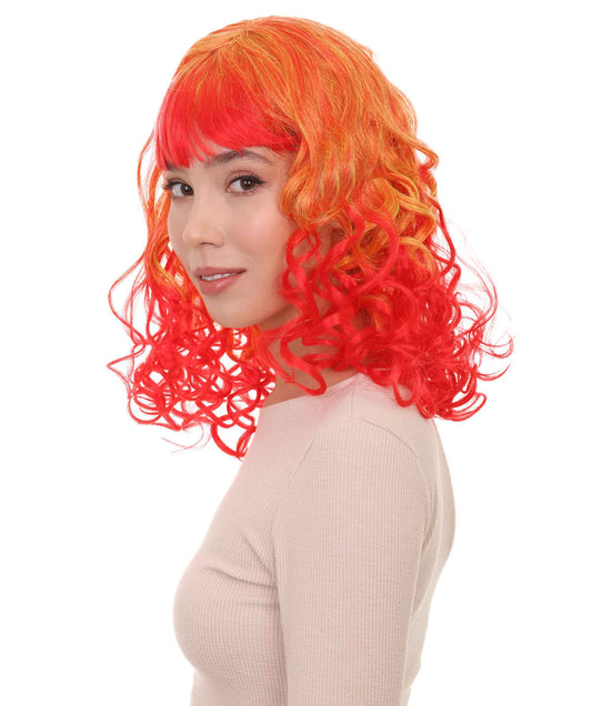 Wigs2you ハロウィンパーティープレミアムレディース H-1810 華やかに見える赤と黄色のツートーン ロングウェービーウィッグ