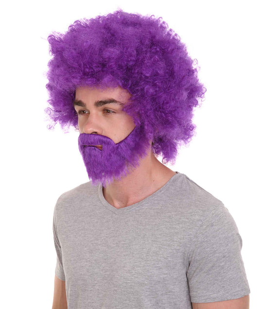 大人 男女兼用 80年代 画家風 アフロウィッグ 顎髭と口髭セット パープル H-5122 シンプルでクラシックなセレブコスチューム プレミアムハロウィンウィッグ