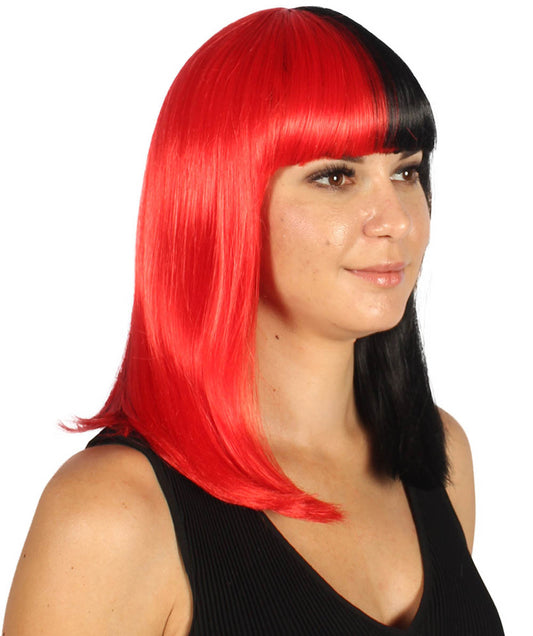 ハロウィンパーティープレミアムレディース H-4095 二色調レッド&ブラックミディアムボブウィッグコレクション