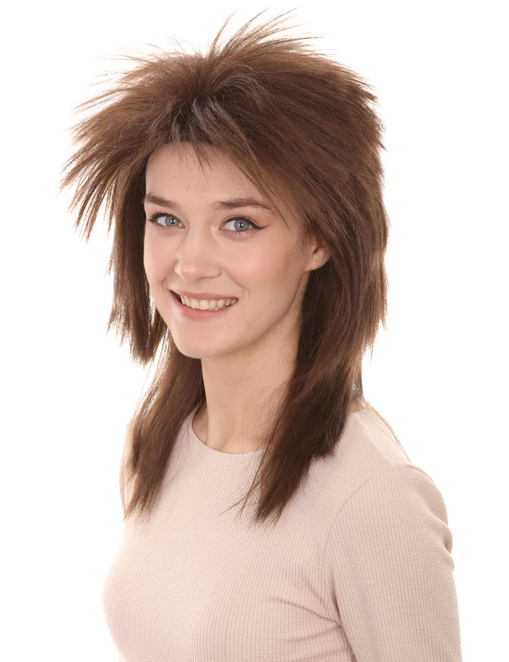 Wigs2you ハロウィン パーティー プレミアム H-1332 簡単に着用でき 快適なフィット感 80 年代女性ブラウン ロッカー スタイルウィッグ