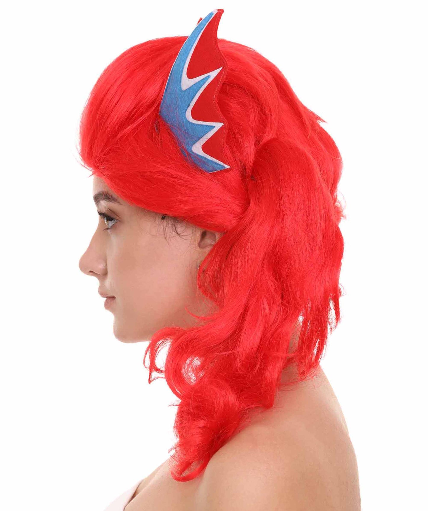 コスプレウィッグ Undertale Undyne イヤー付き H-3567 赤 セクシーコスプレパーティーハロウィンウィッグ プレミアム 通気性の良い キャップレスキャップ