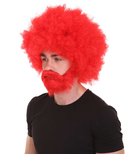 大人 男女兼用 80年代 画家風 アフロウィッグ 顎髭と口髭セット レッド H-5125 シンプルでクラシックなセレブコスチューム プレミアムハロウィンウィッグ