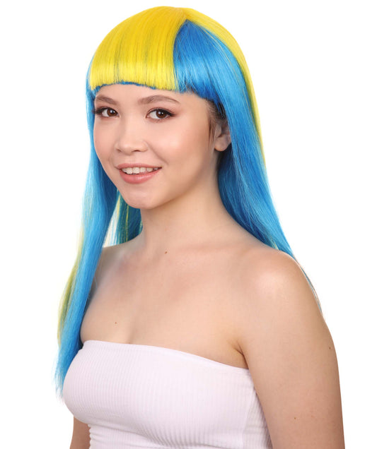 レディース スウェーデンフラッグ スポーツパーティーロングボブウィッグ H-3937 プレミアム 通気性の良い キャップレスキャップ