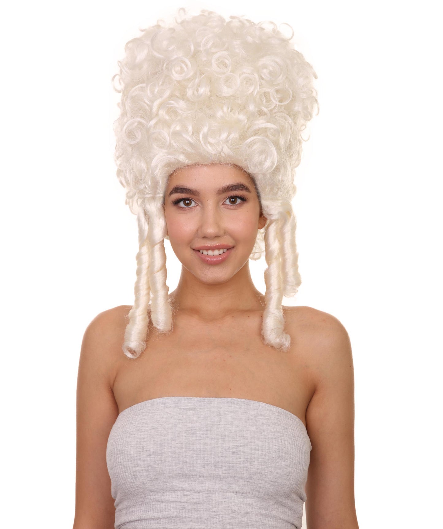 女性用コロニアルレディ ホワイトウィッグ H-4551 歴史的ウィッグ プレミアム通気性キャップレスキャップ
