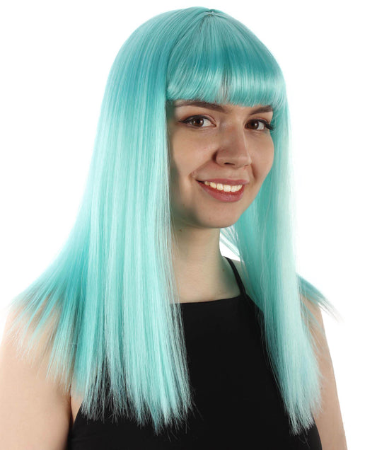 女性 18インチ シルキーな中程度のストレート長さ ディーバウィッグ ライトブルー H-5378_8 合成繊維の髪 バングス付き ハロウィーン パーティーウィッグ