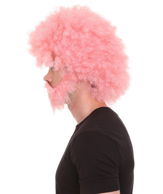 大人 男女兼用 80年代 画家風 アフロウィッグ 顎髭と口髭セット ピンク H-5120 シンプルでクラシックなセレブコスチューム プレミアムハロウィンウィッグ