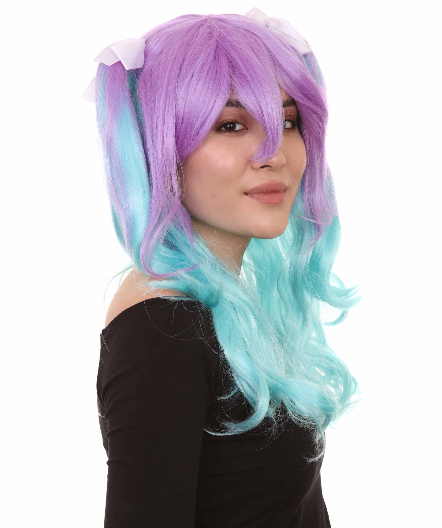 ハロウィンパーティープレミアム大人の女性用 H-2525 ブルーパープルポニーテールウィッグ 現代の淑女のためのエレガントなウィッグへの一歩