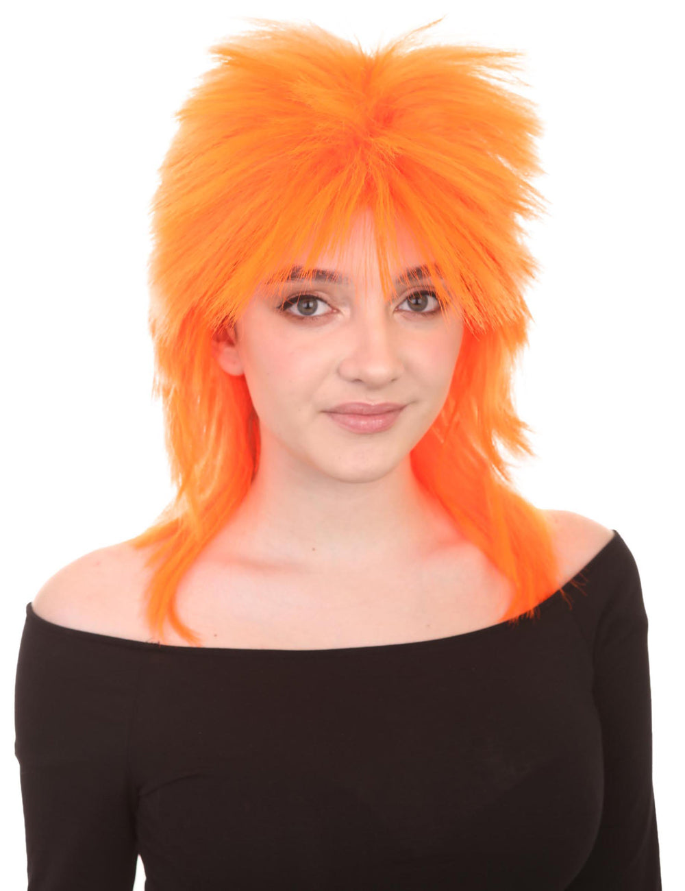 Wigs2you ハロウィンパーティープレミアム H-1335 簡単に着用でき 快適なフィット感 80 年代女性ネオンオレンジロッカースタイルウィッグ