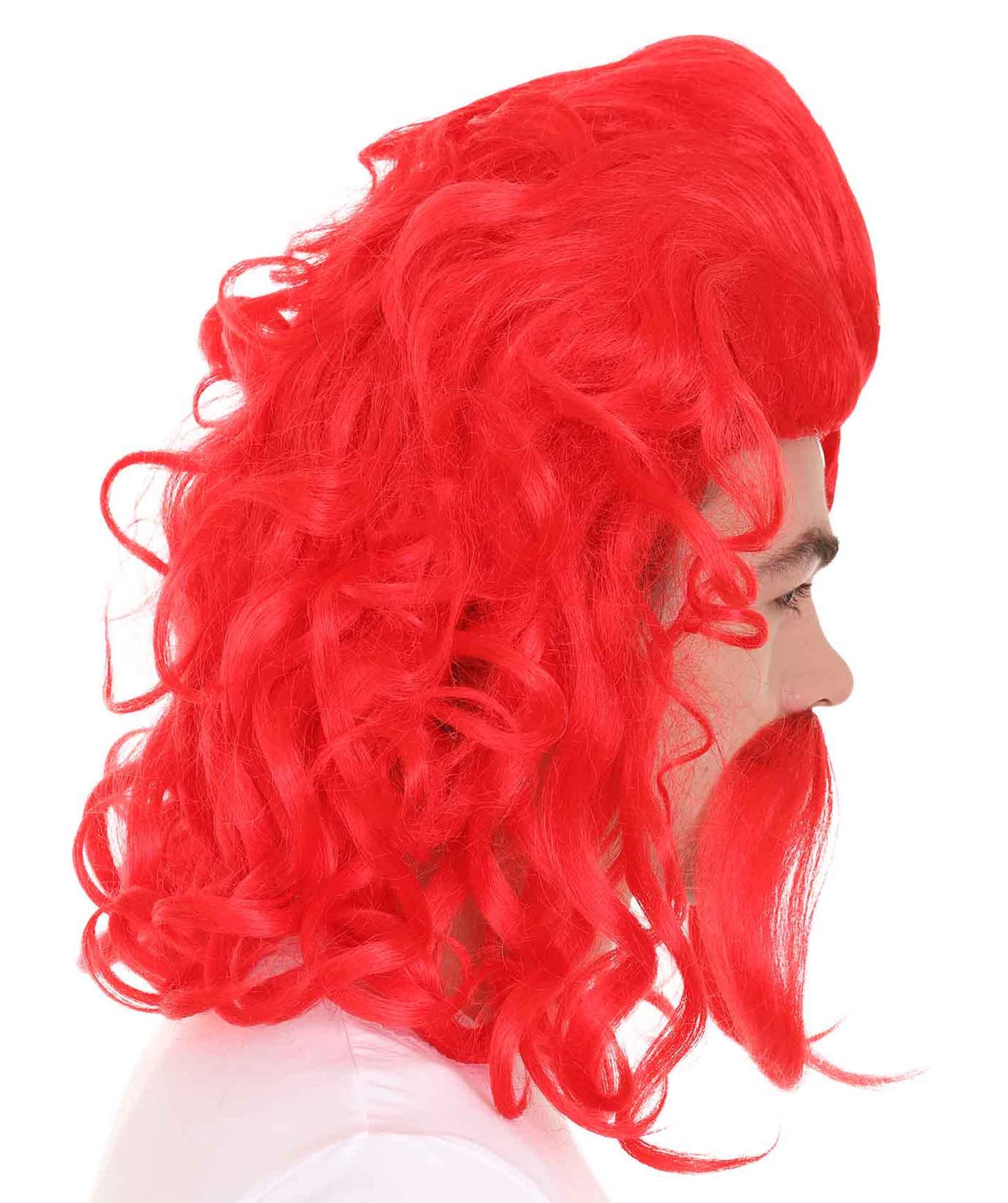 ハロウィンパーティプレミアムメンズ H-5561 トロールズ ロングレッドストレートハンドルバーヒゲウィッグ