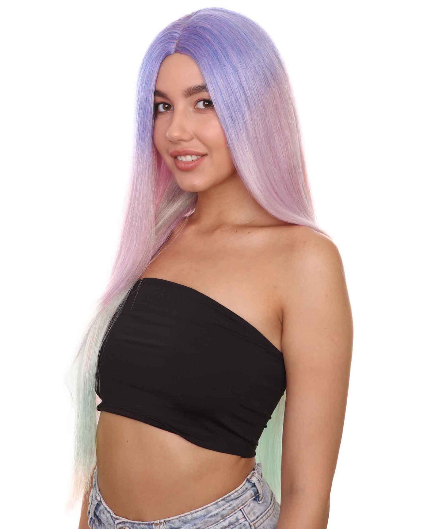 プレミアムハロウィンパーティーレディ H-5462 エクストラロングレングス レインボーアイリデセントユニコーンウィッグ レインボー