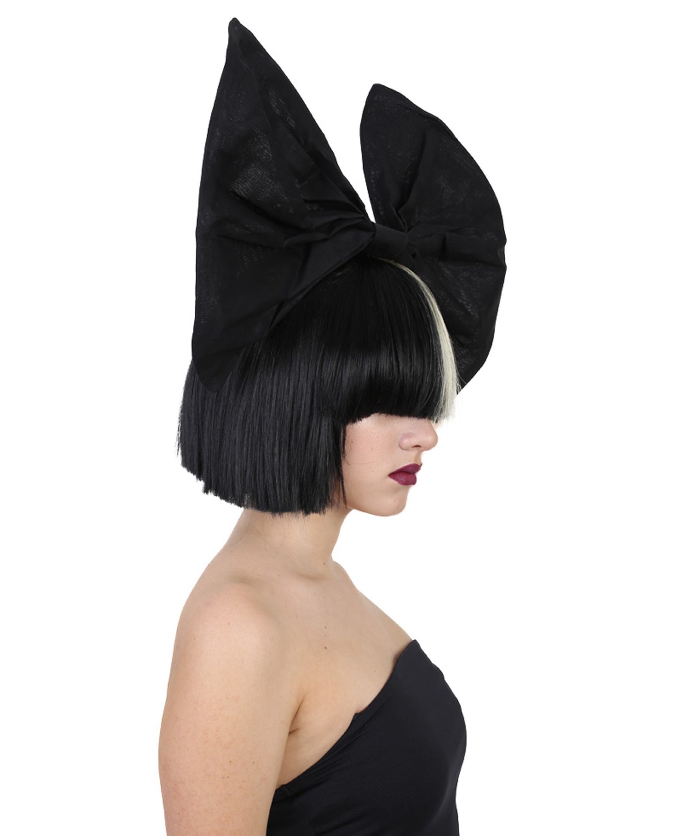 Wigs2you ハロウィンパーティープレミアムレディース SIA ブラックとブロンドウィッグ 黒いリボン H-521