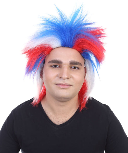 大人用 H-1552 パトリオティック クレイジー ウィッグ セレブリティ マルチカラー ウィッグ プレミアム通気性キャップレスキャップ