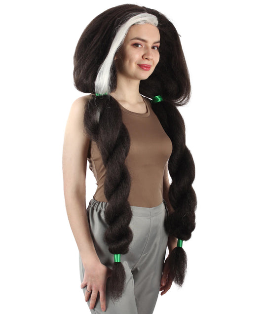 大人向け女性用 H-5789 アニメ ムービー 石器時代 ブラック ウィッグ ホワイトストリーク 難燃性合成ファイバー