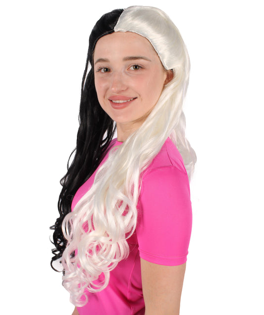 大人女性用ウェーブエクストラロングブラック&ホワイトH-6318ウィッグ コスプレに最適 難燃性合成繊維