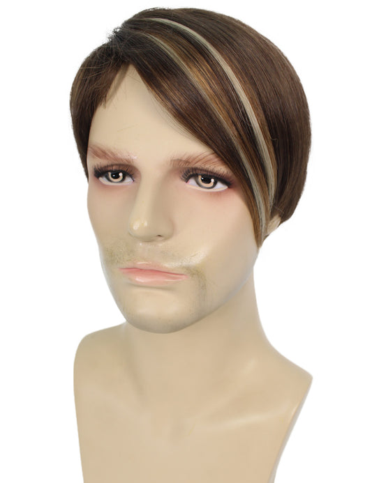ハロウィンパーティープレミアムメンズ H-5645 ライトブラウンダークブロンドハイライトステフォンウィッグ 軟らかい合成繊維の髪
