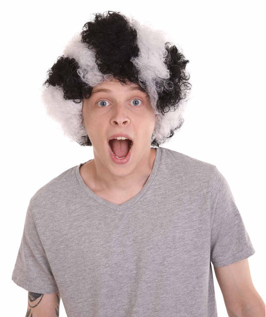 男性用 H-1536 イタリアンフットボールクラブ アフロ ウィッグ ブラックアンドホワイト スポーツ ウィッグ