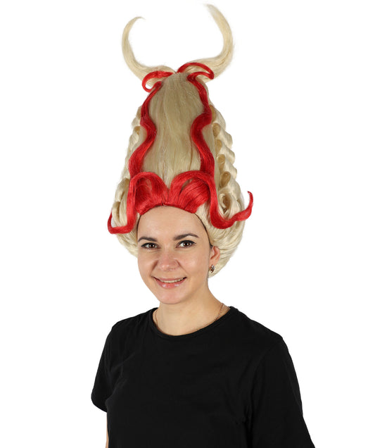 アヴァ・ポケット・ドラッグクイーン H-6794 ブロンドと赤のウィッグ – 大胆なルックスのための魅力的なボリュームのあるウィッグ、プレミアムな通気性のあるキャップレスキャップ