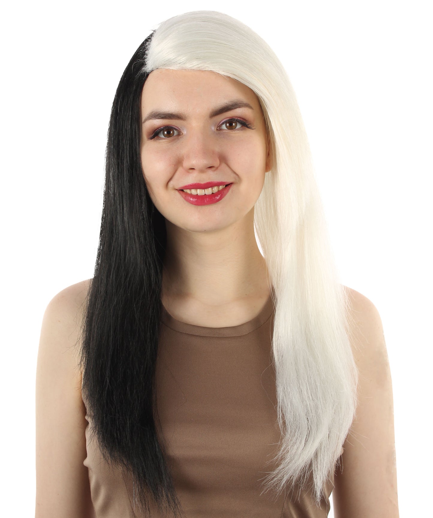 女性用ロングストレートサイドパートコスプレウィッグ ホワイトブラック H-5220_23 ファンシースタイル プレミアムハロウィンパーティーウィッグコレクション