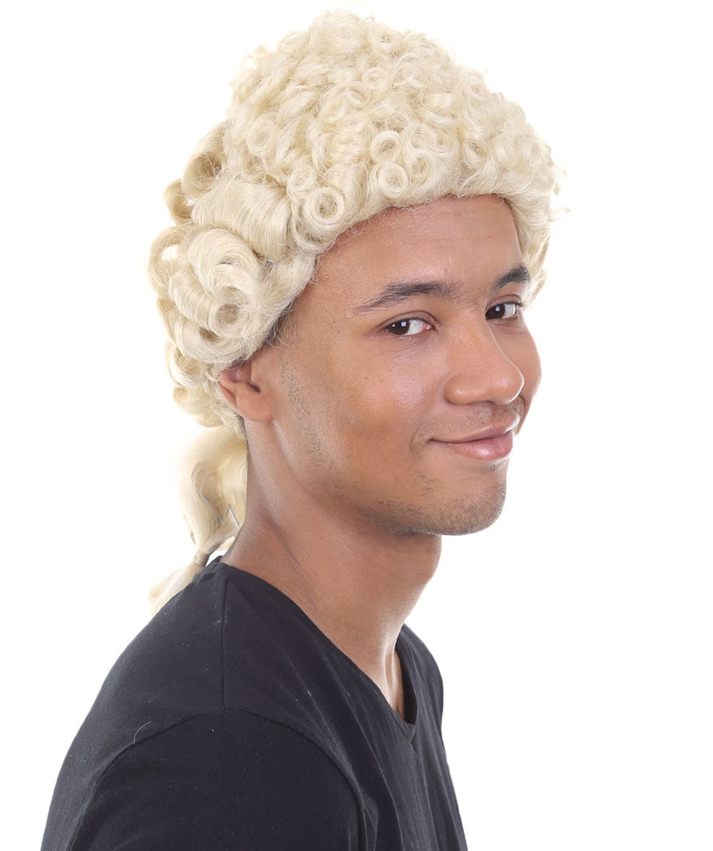 男性用コロニアル裁判官ブロンドウィッグ H-4341 プレミアム通気性キャップレスキャップ