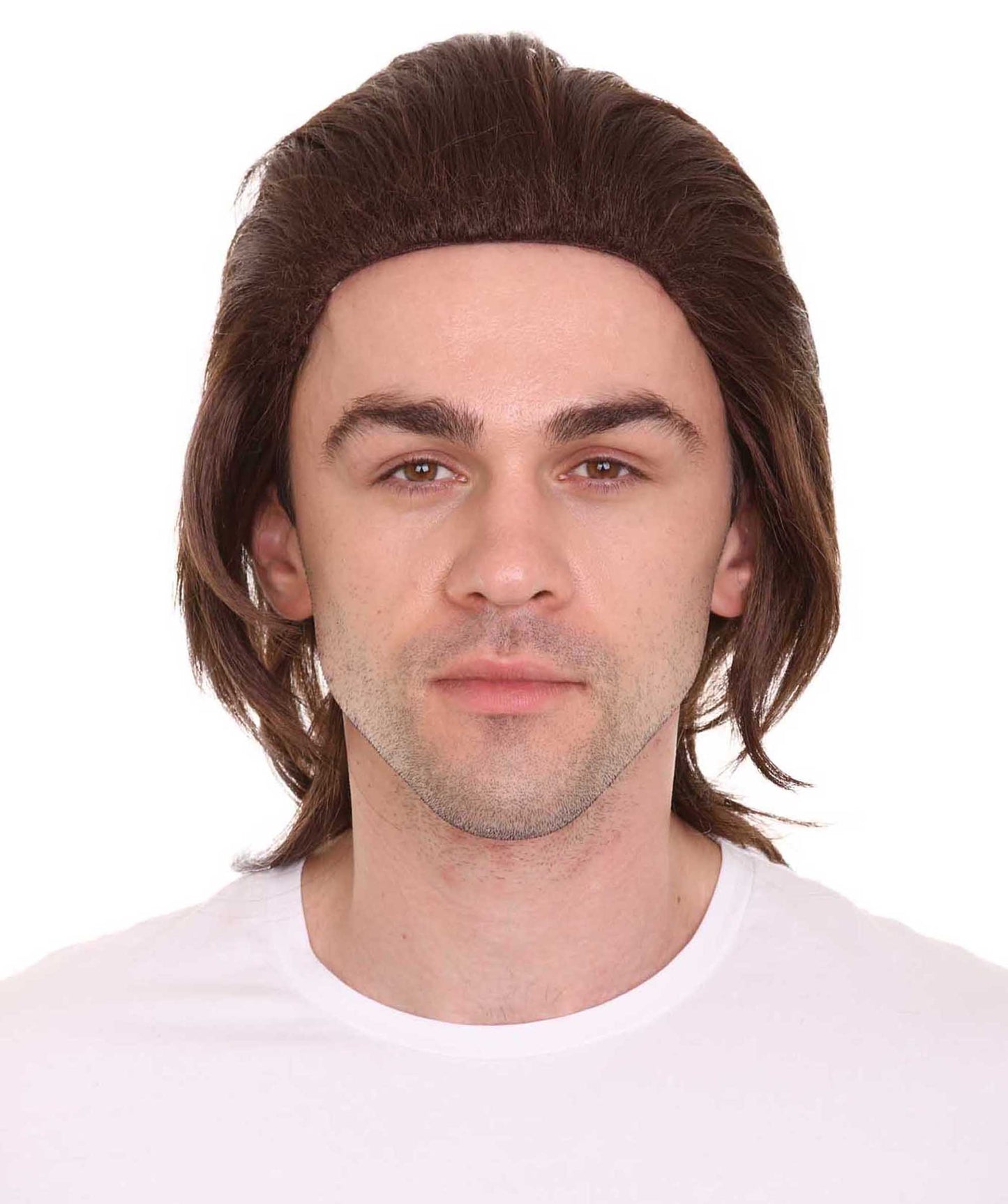 Wigs2you ハロウィン パーティー プレミアム メンズ H-648 70年代 ブラウンカラーウィッグ 口ひげ付き