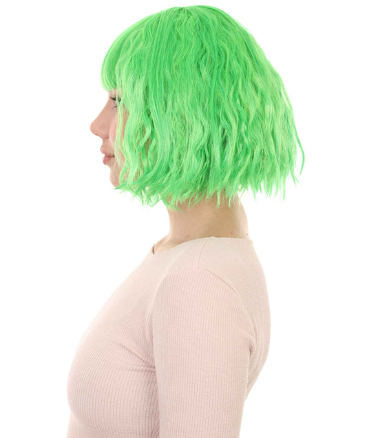 女性用カーリーパーティーレディ ファンシーコスプレハロウィンウィッグ H-3821 緑色 プレミアム通気性キャップレスキャップ