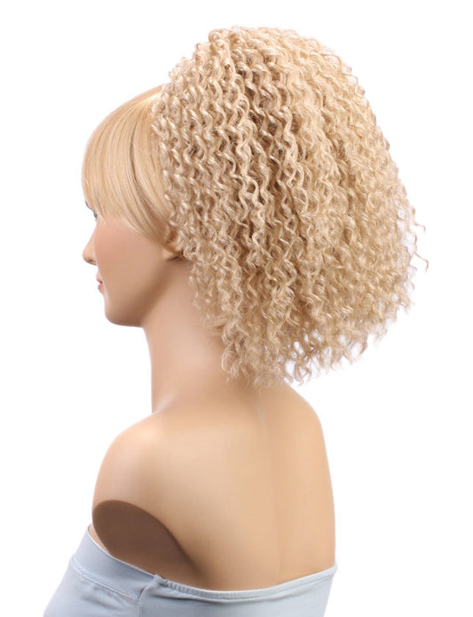 レディースファッション W-8310 ポニーテール ミディアムカーリー アッシュブロンド ヘアピースウィッグ 合成繊維