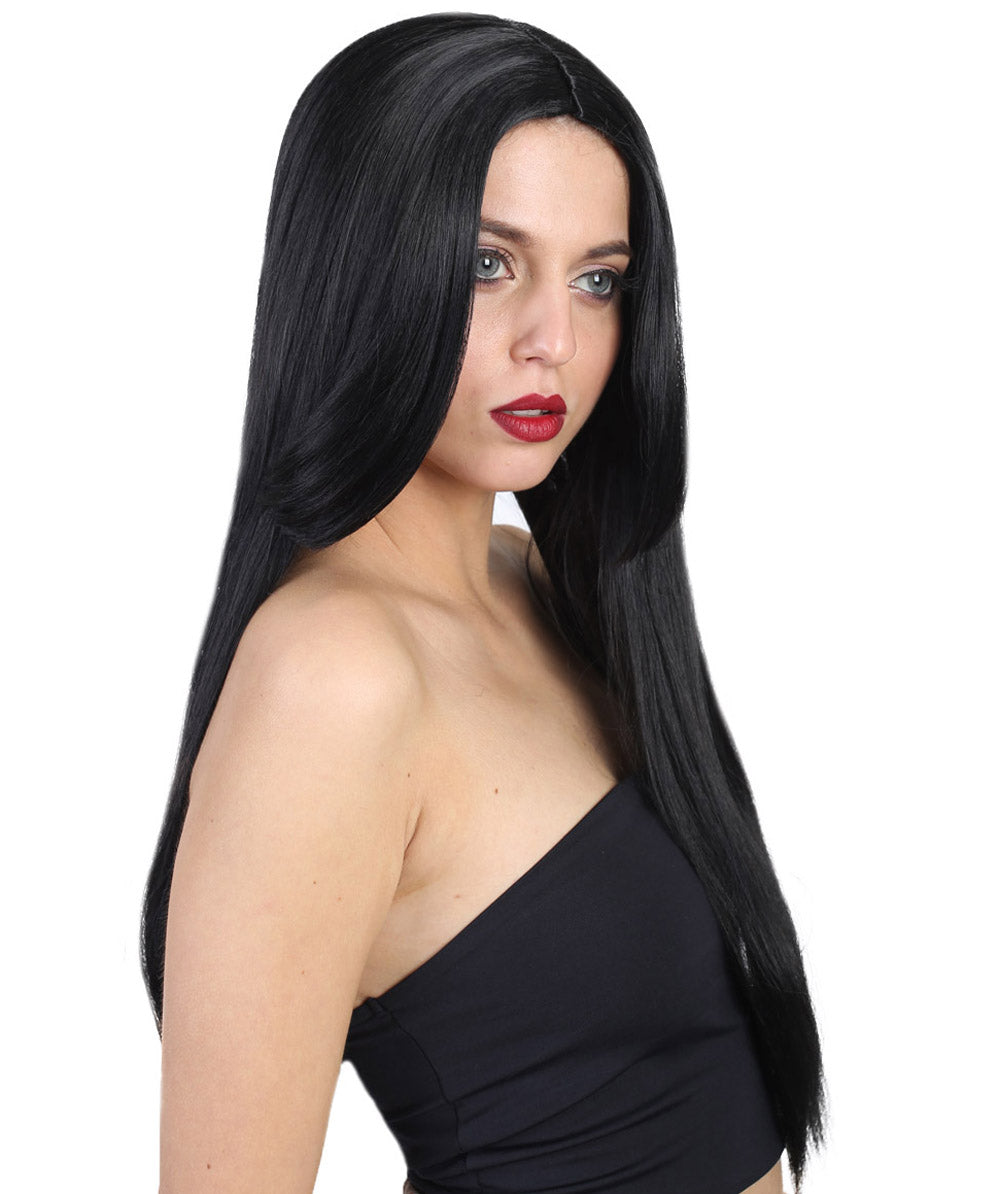 ハロウィンパーティープレミアム H-2556 ブラックコスプレロングストレートウィッグ 華麗なレディースウィッグでのダッパーからダッシングへの変身