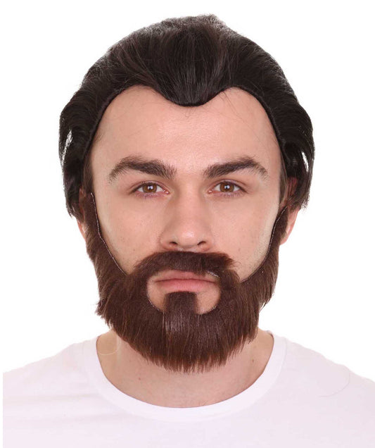 男性用「ジョナサン」ダークブラウンウィッグとフルビアード「時計じかけのおうち」H-4368 TV/映画ウィッグ プレミアム通気性キャップレスキャップ