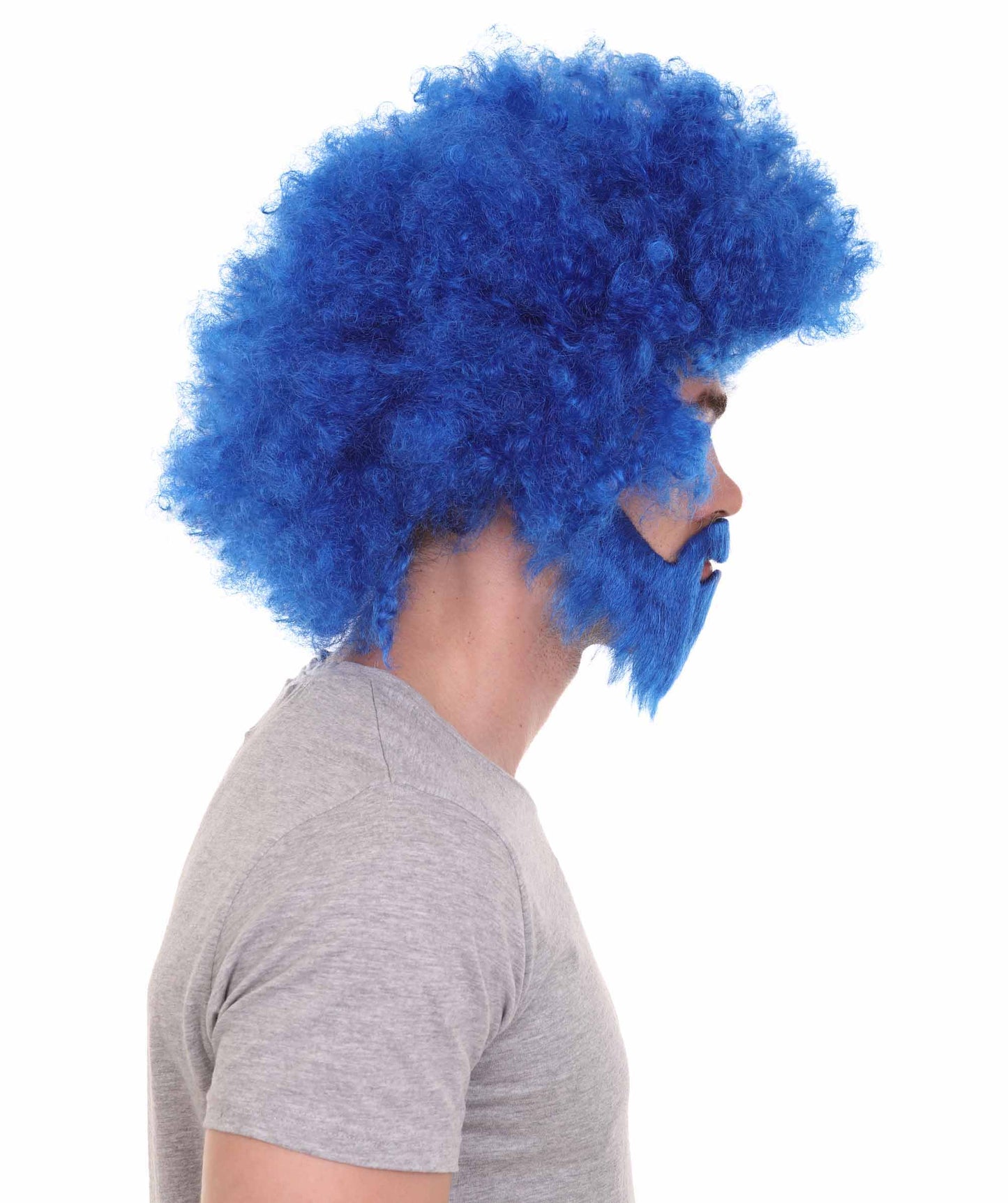 大人 男女兼用 80年代 画家風 アフロウィッグ 顎髭と口髭セット ブルー H-5116 シンプルでクラシックなセレブコスチューム プレミアムハロウィンウィッグ