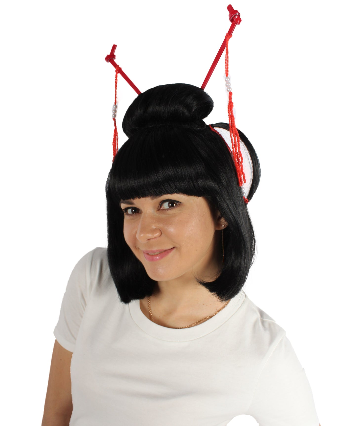女性用 H-5853 ブラック 伝統的なアジアのレディ ウィッグ ハロウィンに最適 難燃性合成繊維