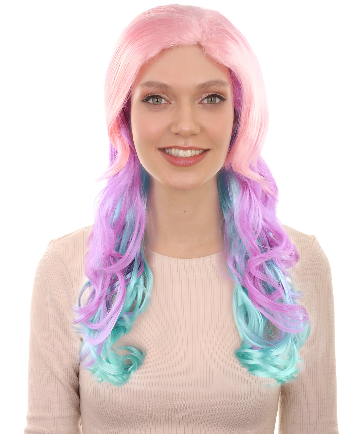 ハロウィンパーティー プレミアム 女性用 H-2658 ピンクとパープル オンブル ロング カーリー ウィッグ