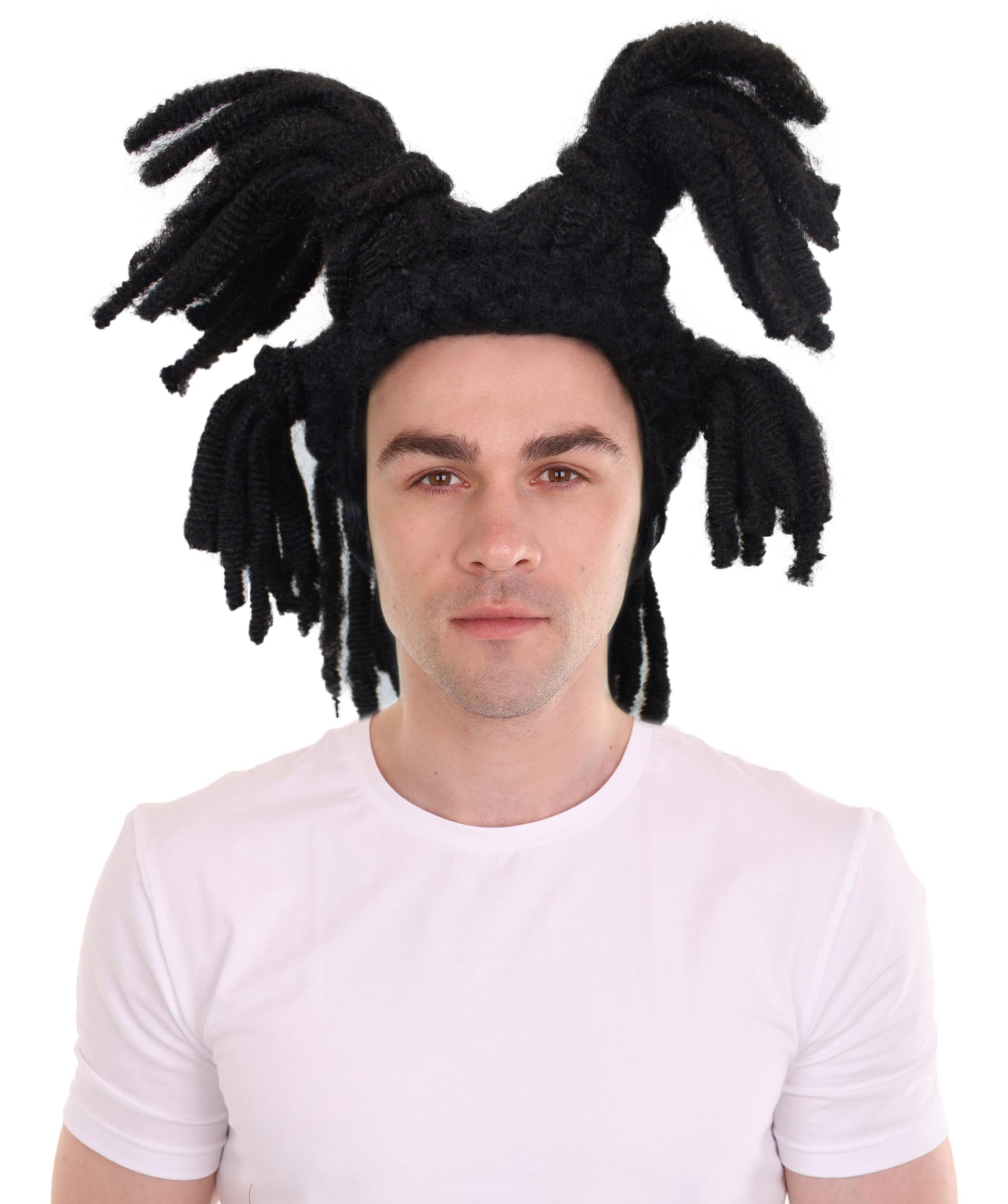 ハロウィンパーティー プレミアム 大人用 男性の「Jean Michel Basquiat」の黒でスタイリッシュなウィッグ H-5699