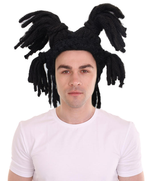 ハロウィンパーティー プレミアム 大人用 男性の「Jean Michel Basquiat」の黒でスタイリッシュなウィッグ H-5699