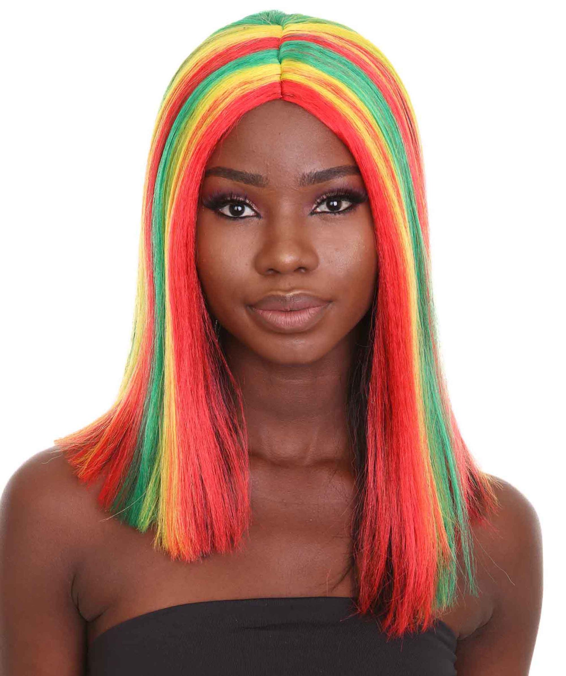 ハロウィンパーティープレミアム H-5249 女性用ショルダーレングスセレブリティガーナプライドウィッグ マルチカラー