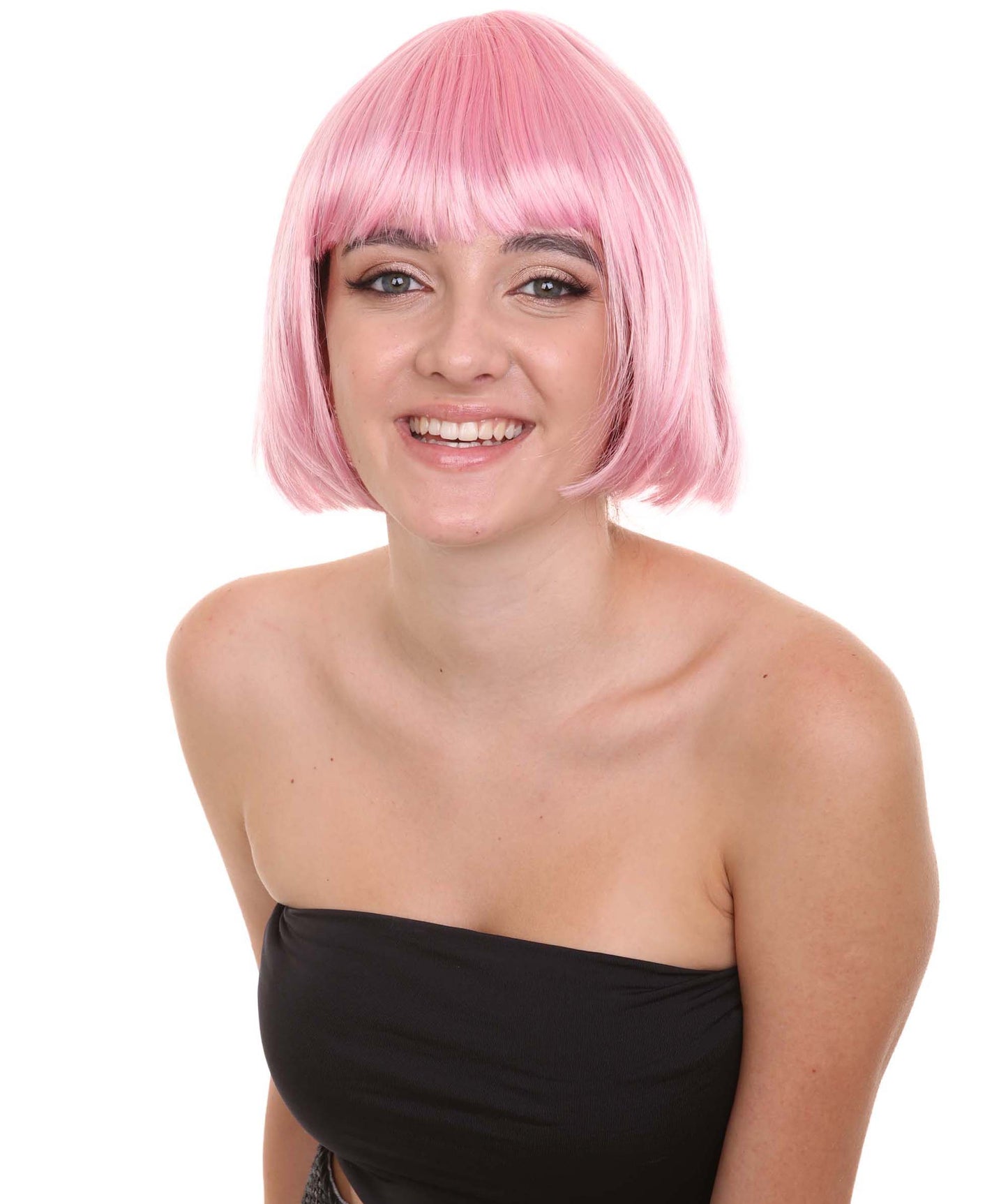 ショートボブライトピンク女性用ウィッグコレクション H-3284 パーティー準備完了の華やかなコスプレハロウィンウィッグ プレミアム通気性のあるキャップレスキャップ