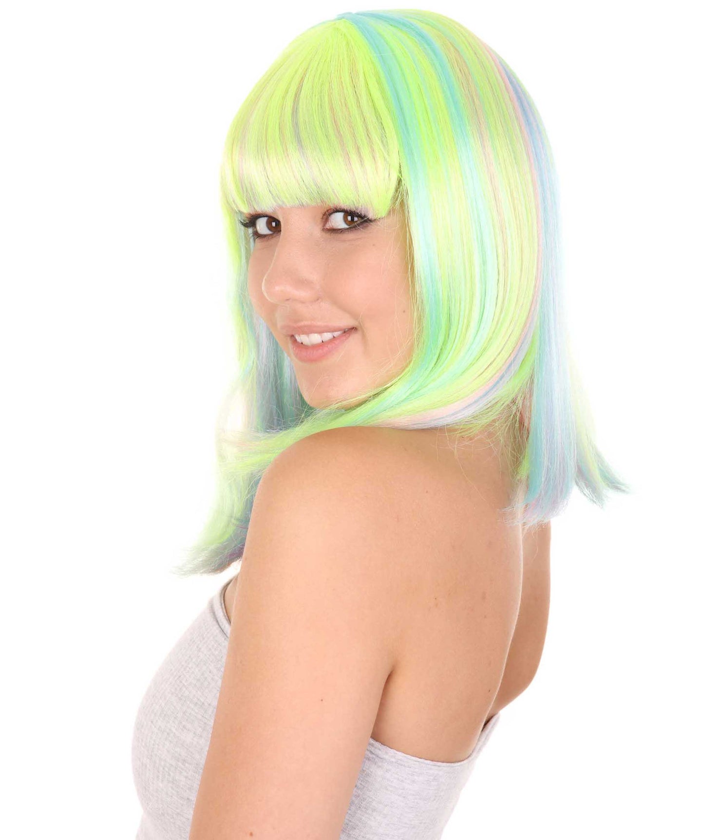 Wigs2youハロウィンパーティープレミアムレディースH-1976 美しい見た目のレインボーボブウィッグ