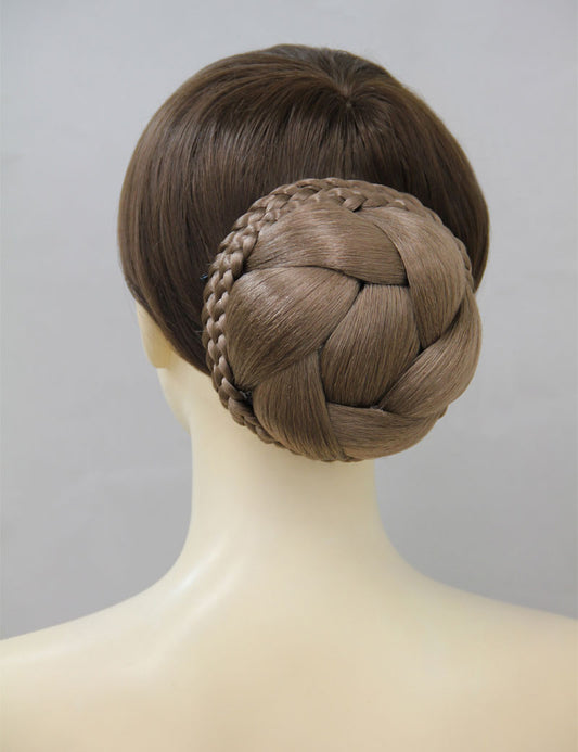 女性 W-8420 の立体的な大きな三つ編みラウンドシニョンバンズヘアスタイル アッシュブラウン 合成繊維