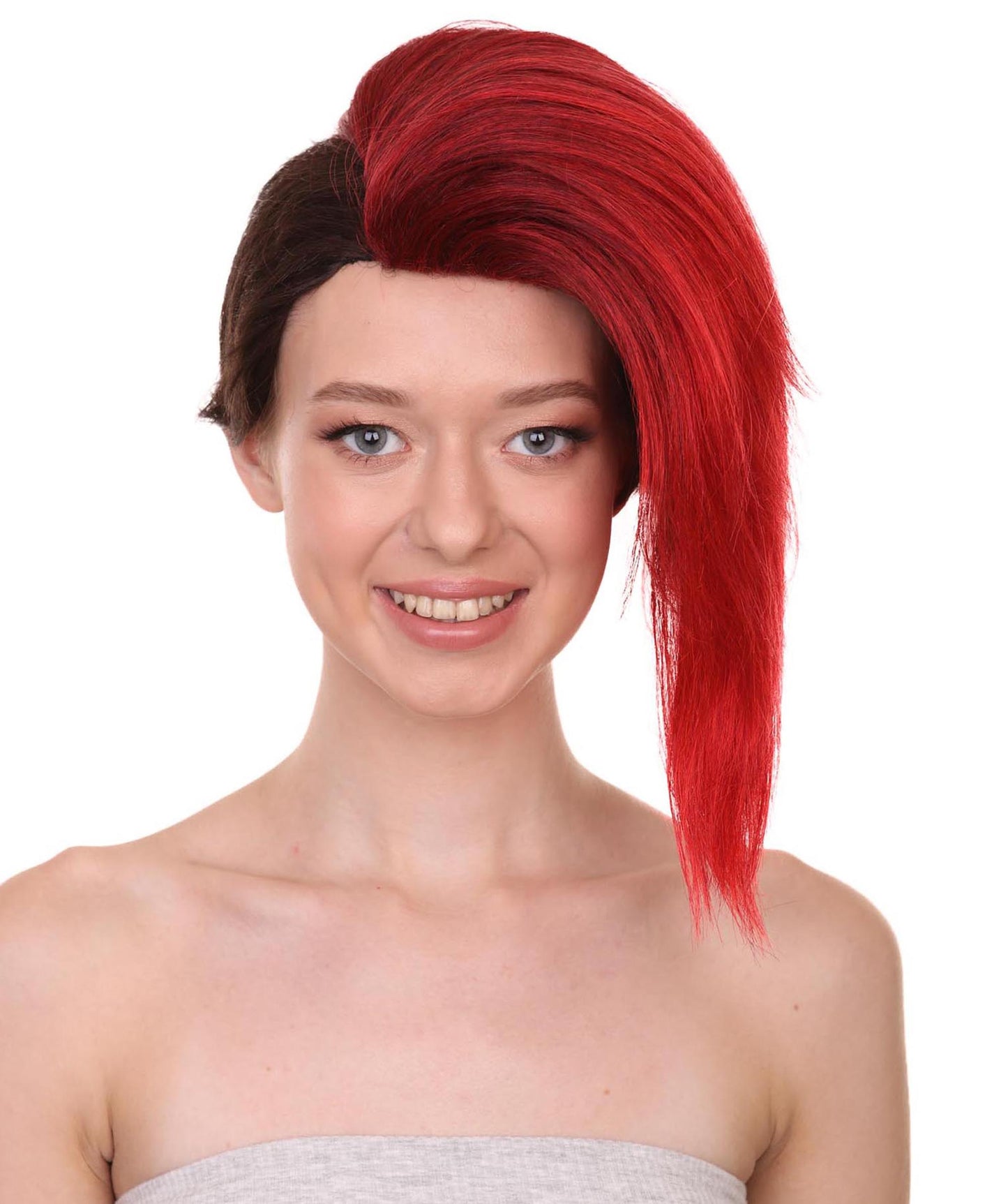 プレミアムハロウィンパーティーレディ H-5467 ミディアムレングス レッドブラックバレリーパンクウィッグ 赤と黒