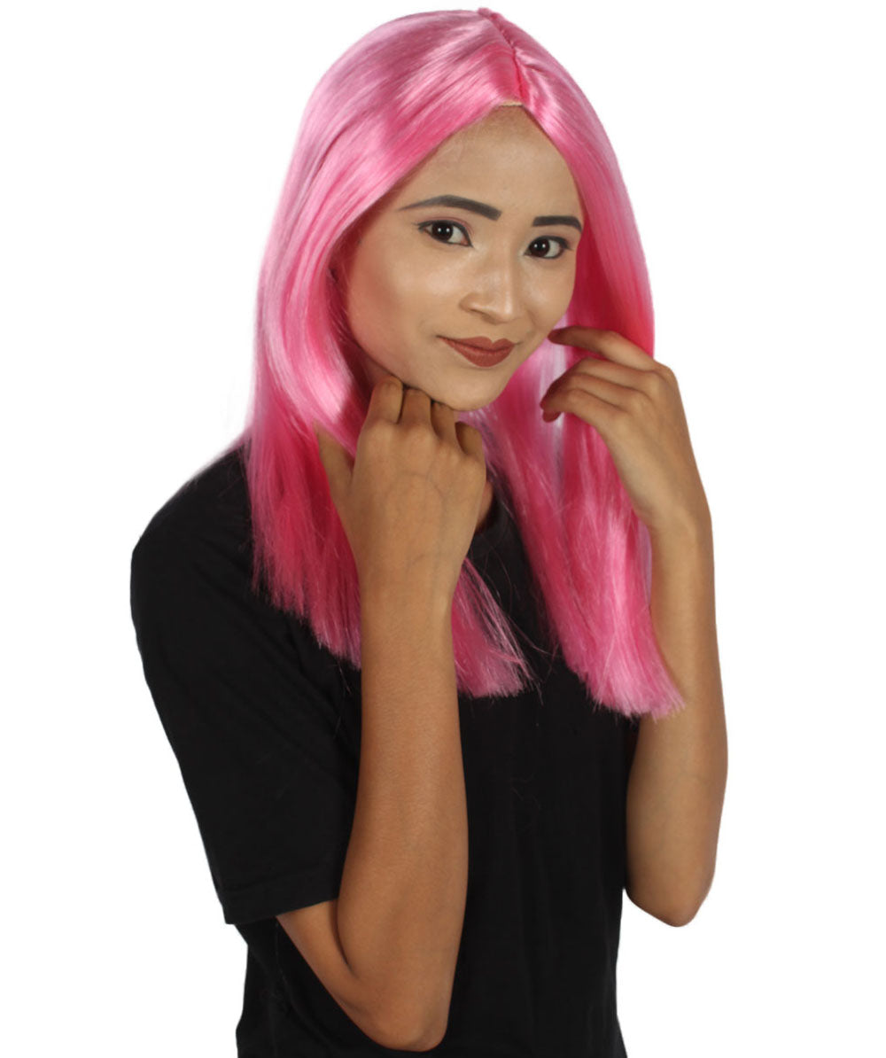 グラマラス ピンク 女性用ウィッグ H-3578 ストレートミディアム ファンシーコスプレハロウィンウィッグ プレミアム 通気性の良い キャップレスキャップ