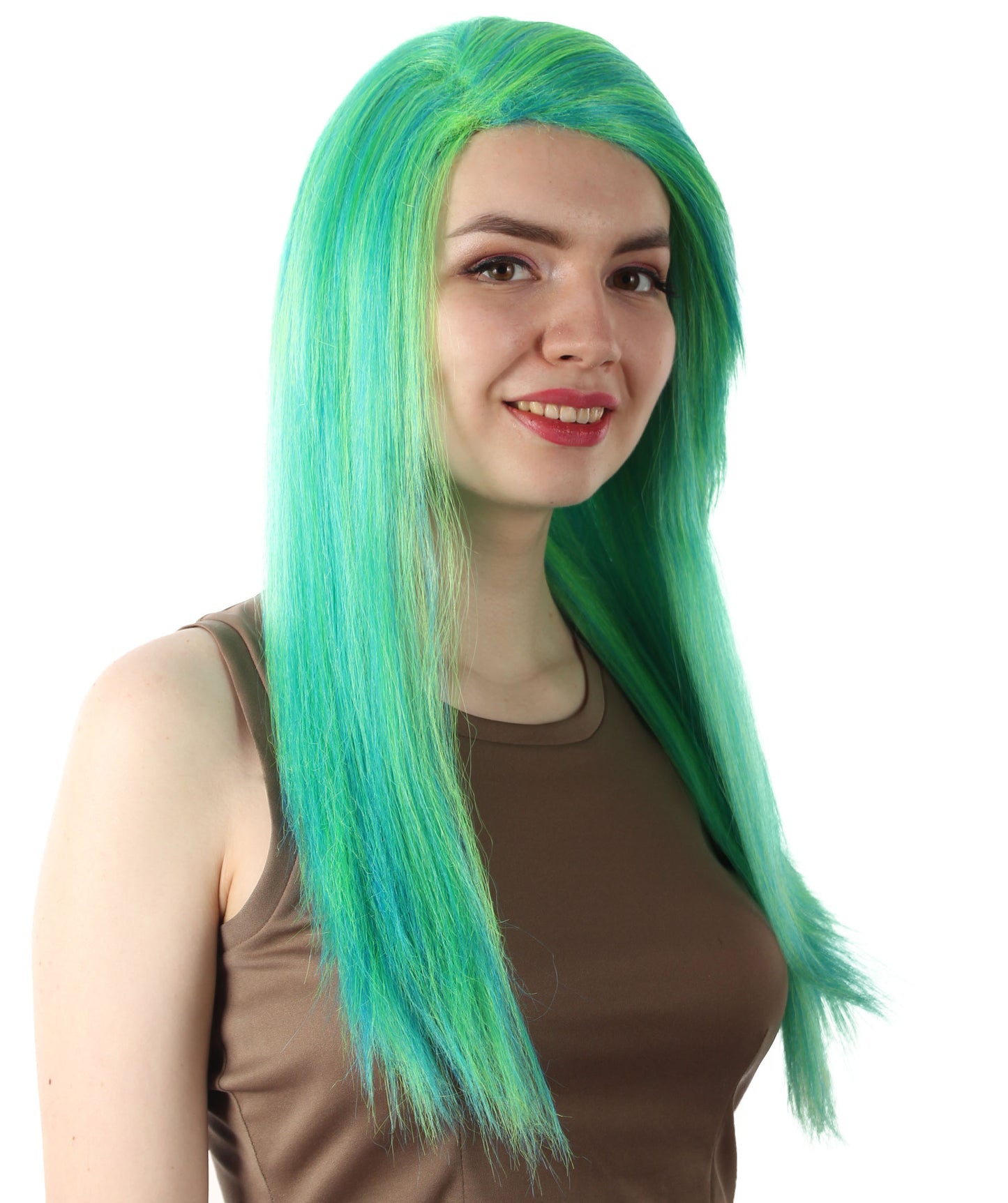 女性用ロングストレートサイドパートコスプレウィッグ グリーンオンブレ H-5220_32 ファンシースタイル プレミアムハロウィンパーティーウィッグコレクション