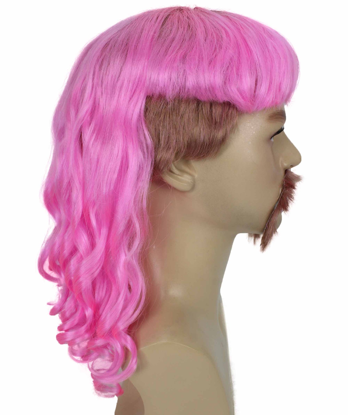 ハロウィンパーティープレミアムメンズH-5565_LPKライトピンクマレットウィッグとヒゲセット プレミアムハロウィンウィッグ