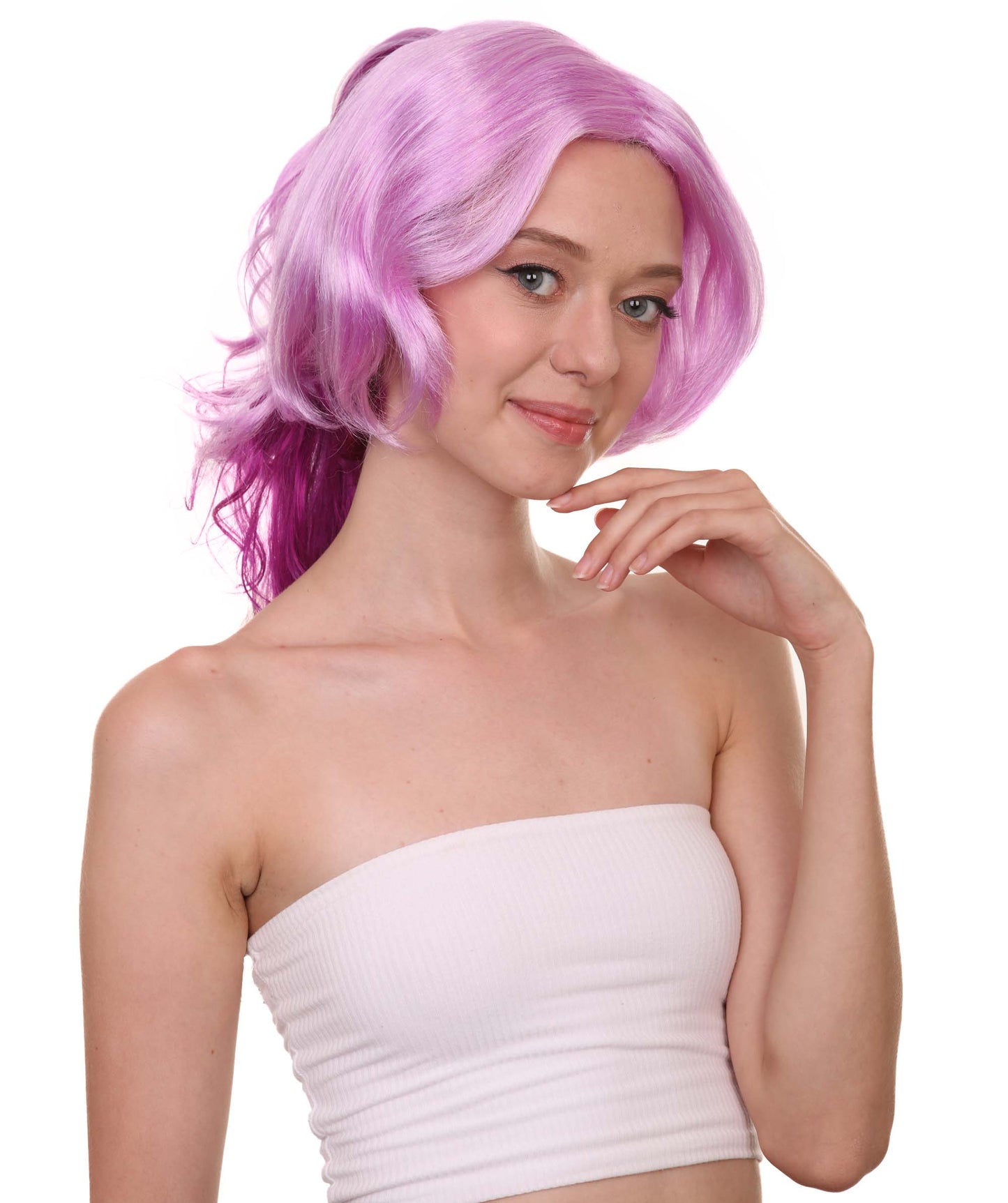 女性用リーグオブレジェンズ エレメンタリスト ラックス パープルウィッグ H-4617 プレミアム通気性キャップレスキャップ