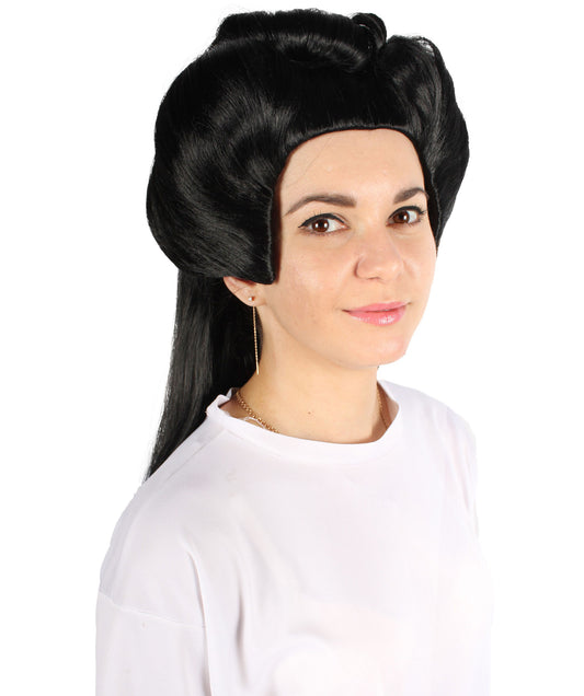 プレミアムレディースH-5911 ドラッグクイーン ロングブラックストレートウィッグ ハロウィンに最適 難燃性合成繊維