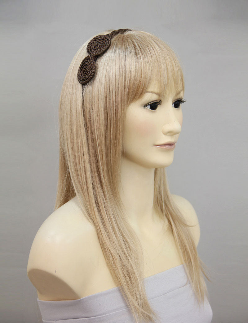 女性 W-8224B のおしゃれなアッシュブラウン 可愛いコンビネーション三つ編みヘッドバンド リボンヘアアクセサリー 合成繊維