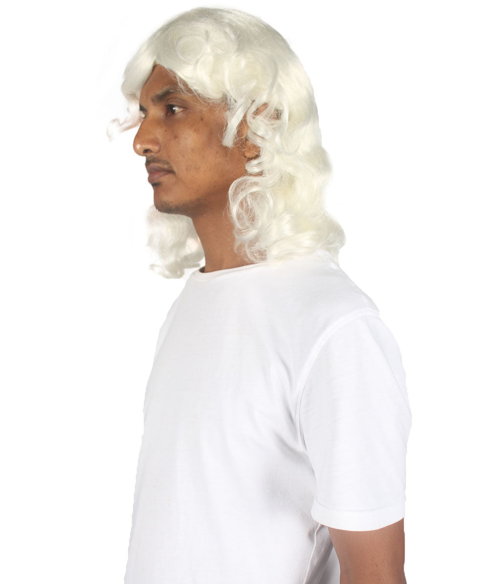 カーリーコロニアルウィッグ白 男性用 H-4299 プレミアム通気性キャップレスキャップ