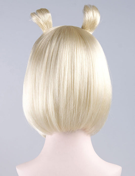 ウサギ ブロンド レディース ボブ ウィッグ | アニマルラビットキャラクターコスプレハロウィンウィッグ| プレミアム通気性キャップレスキャップ H-356