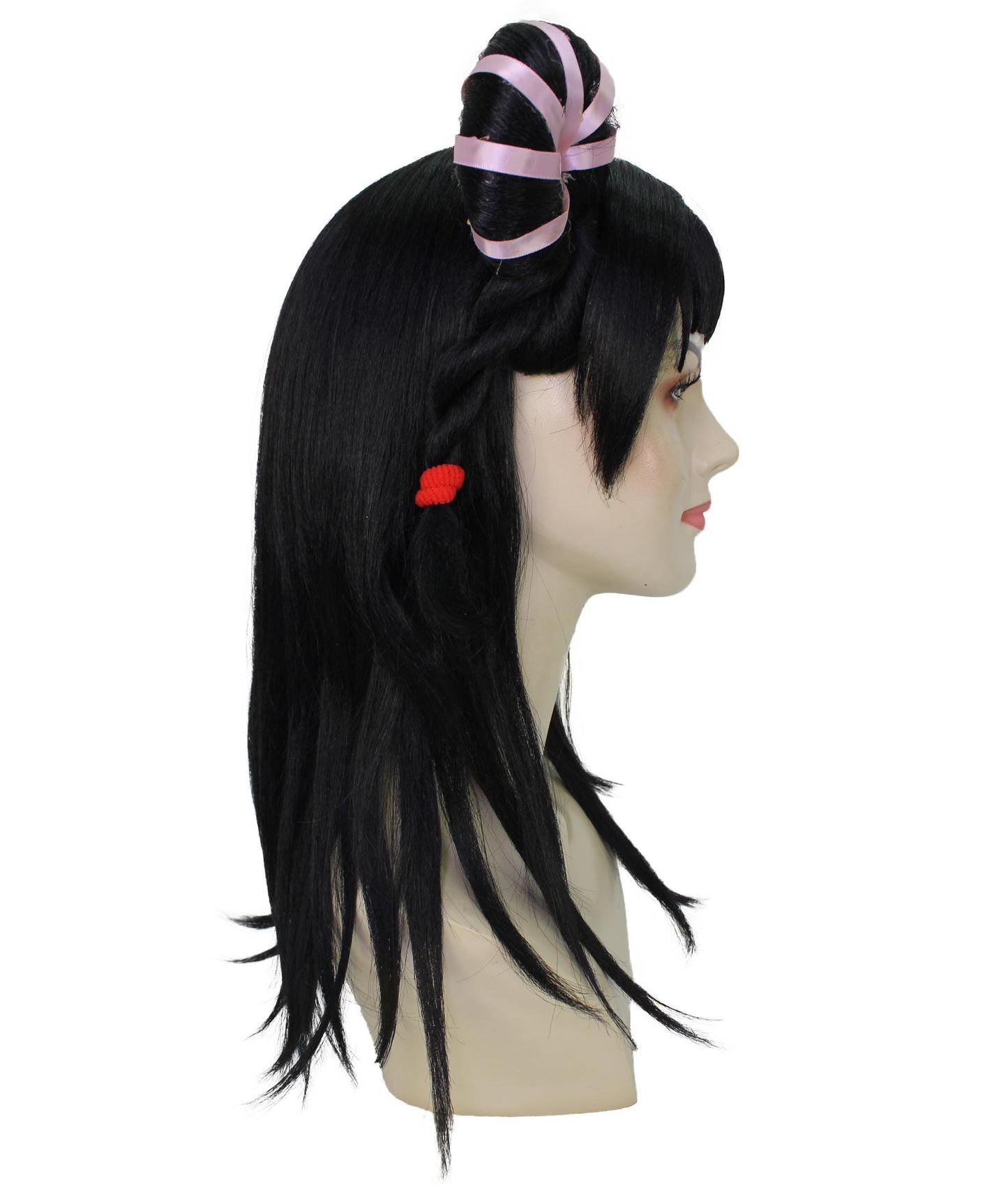 女性用 H-6237 ブラック ロングストレート ダブルバンウィッグ 難燃性合成繊維